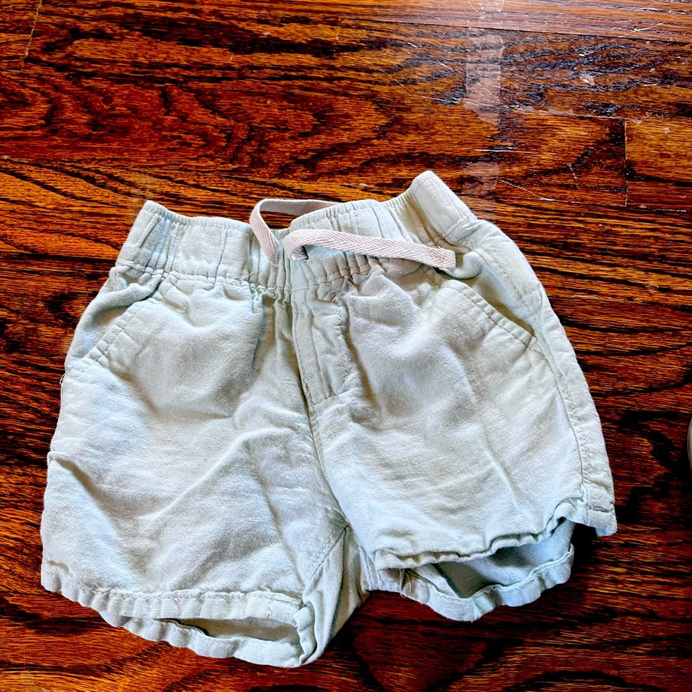 Mint-green linen pull-on shorts from BabyGap, size 12-18mo